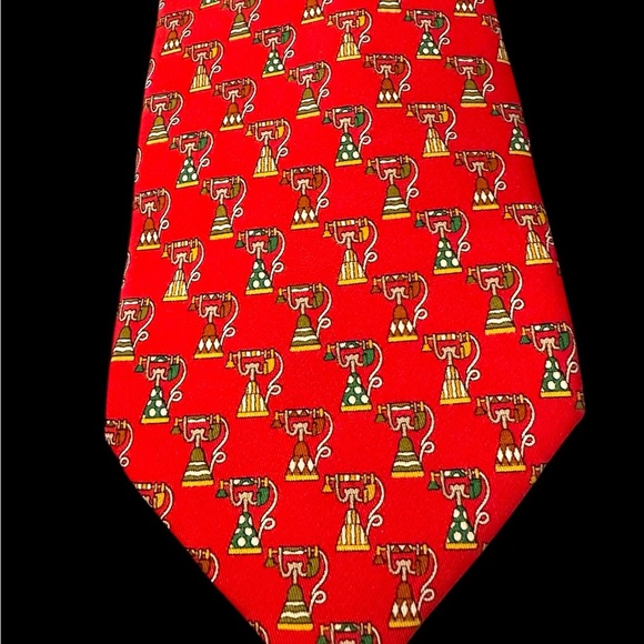 Salvatore‎ Ferragamo Antique Telephone Print 100% Silk Men’s Tie EUC - Picture 4 of 10